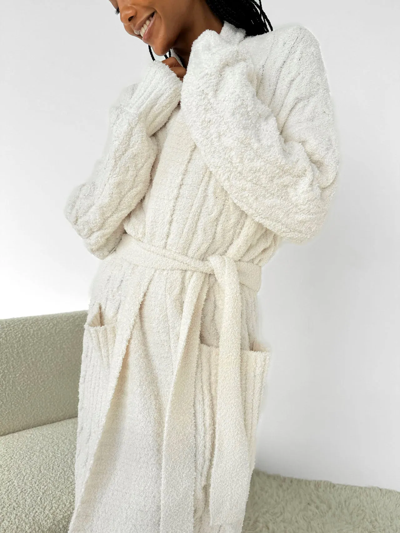 Ivory Cozy Fuzzy PJ Cable Robe sold by Splendid product image thumbnail 3