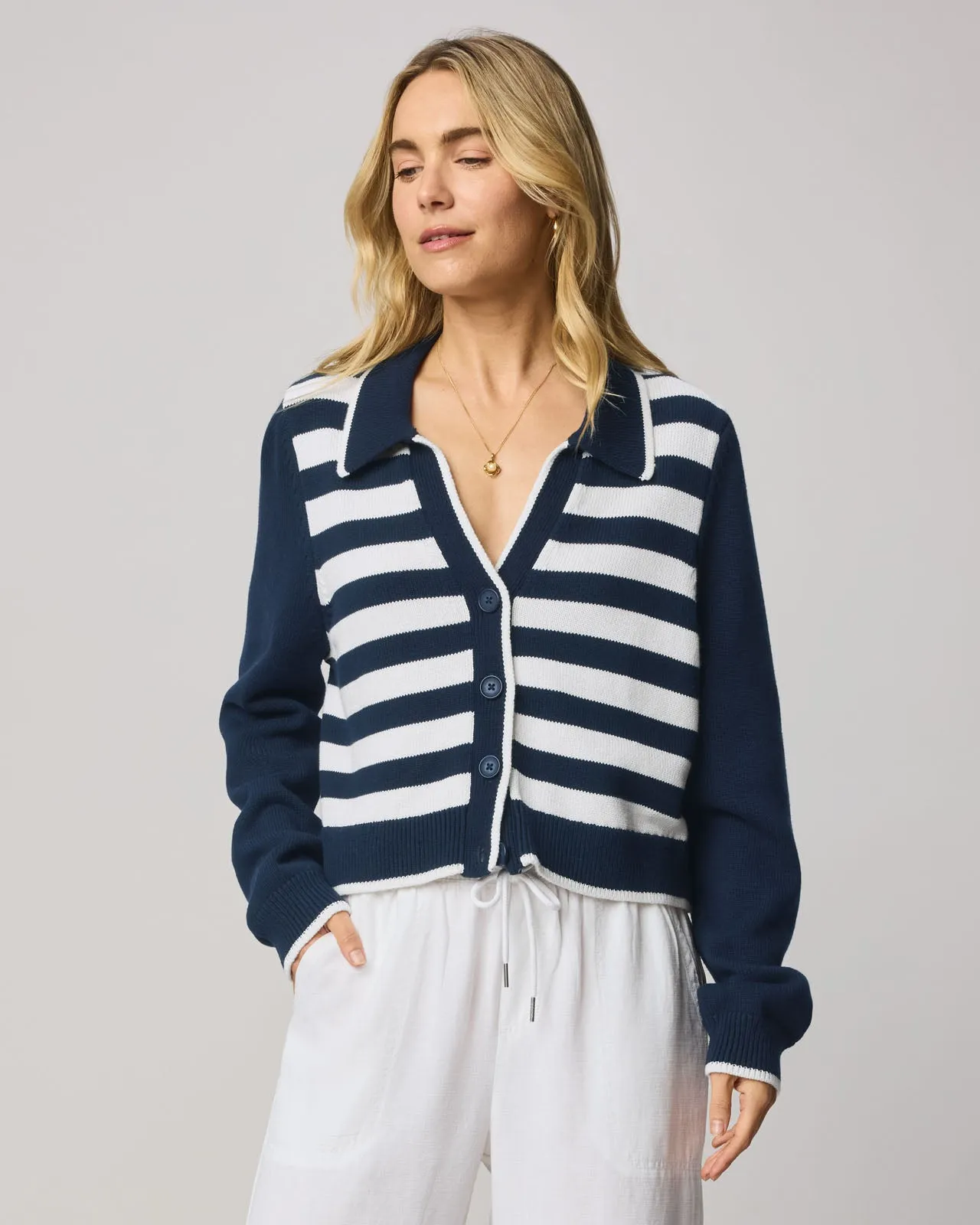 Nicolette Striped Polo Cardigan sold by Splendid