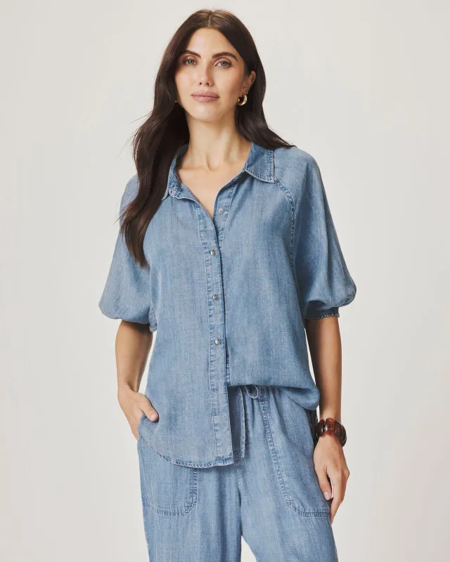 Talia Indigo Puff Sleeve Top made by Splendid