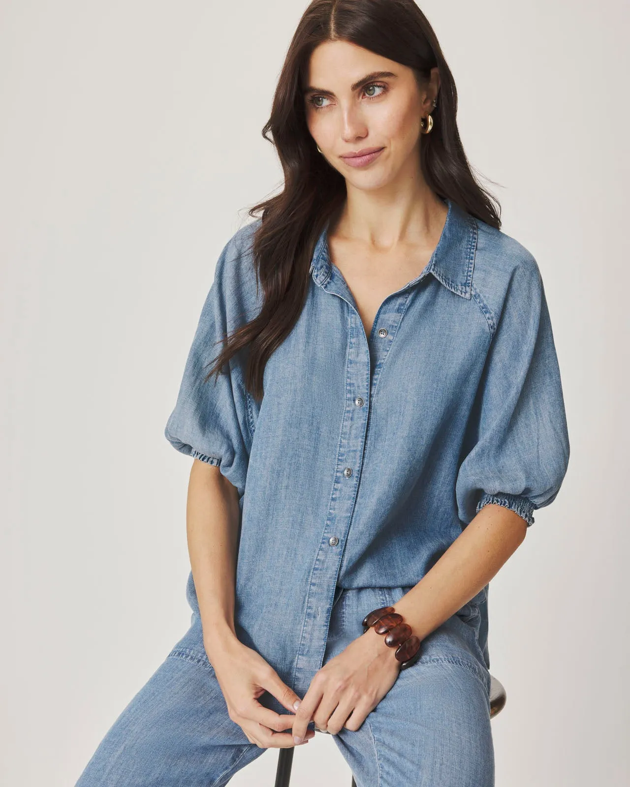 Talia Indigo Puff Sleeve Top sold by Splendid product image thumbnail 4