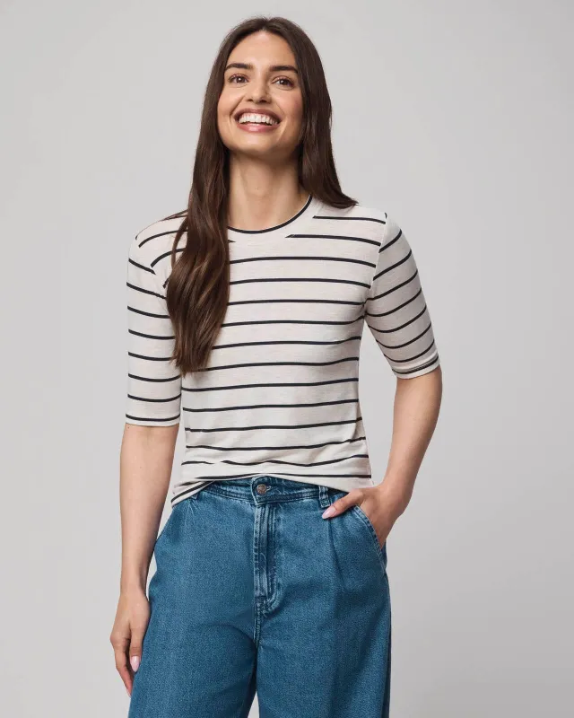 Bamboo Blend Stripe Quarter Sleeve Tee sold by Splendid
