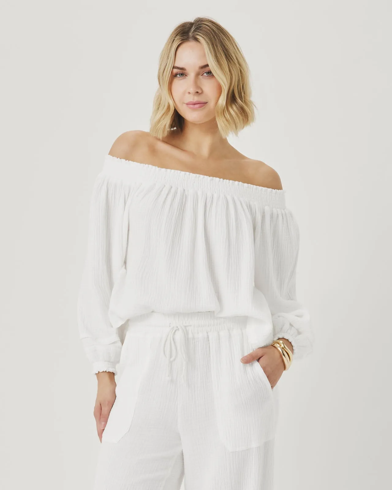 Ava Gauze Off-Shoulder Top sold by Splendid product image thumbnail 3