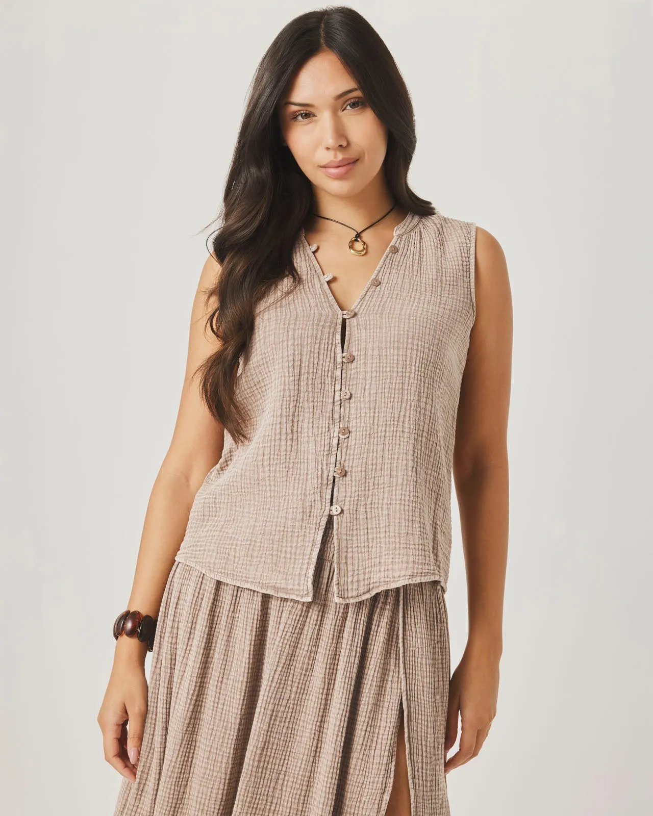 Ava Gauze Button Tank sold by Splendid product image thumbnail 2