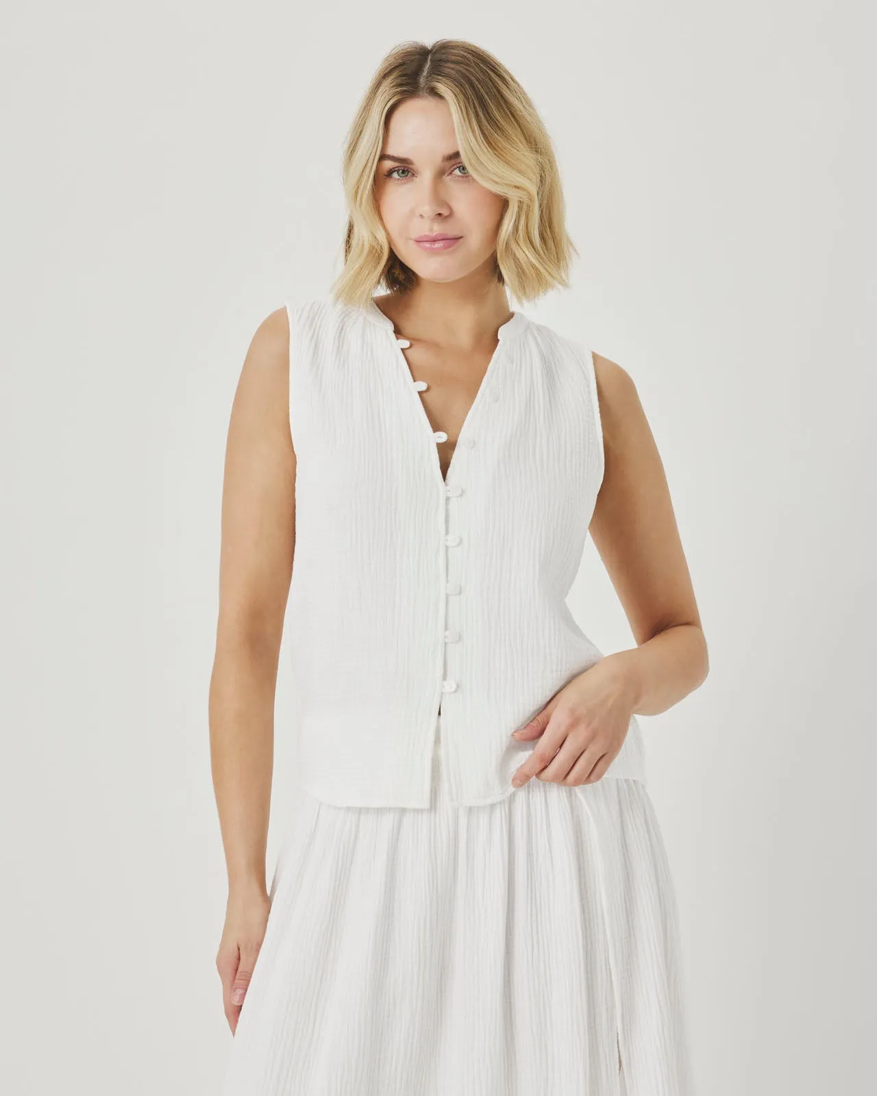 Ava Gauze Button Tank sold by Splendid product image thumbnail 3