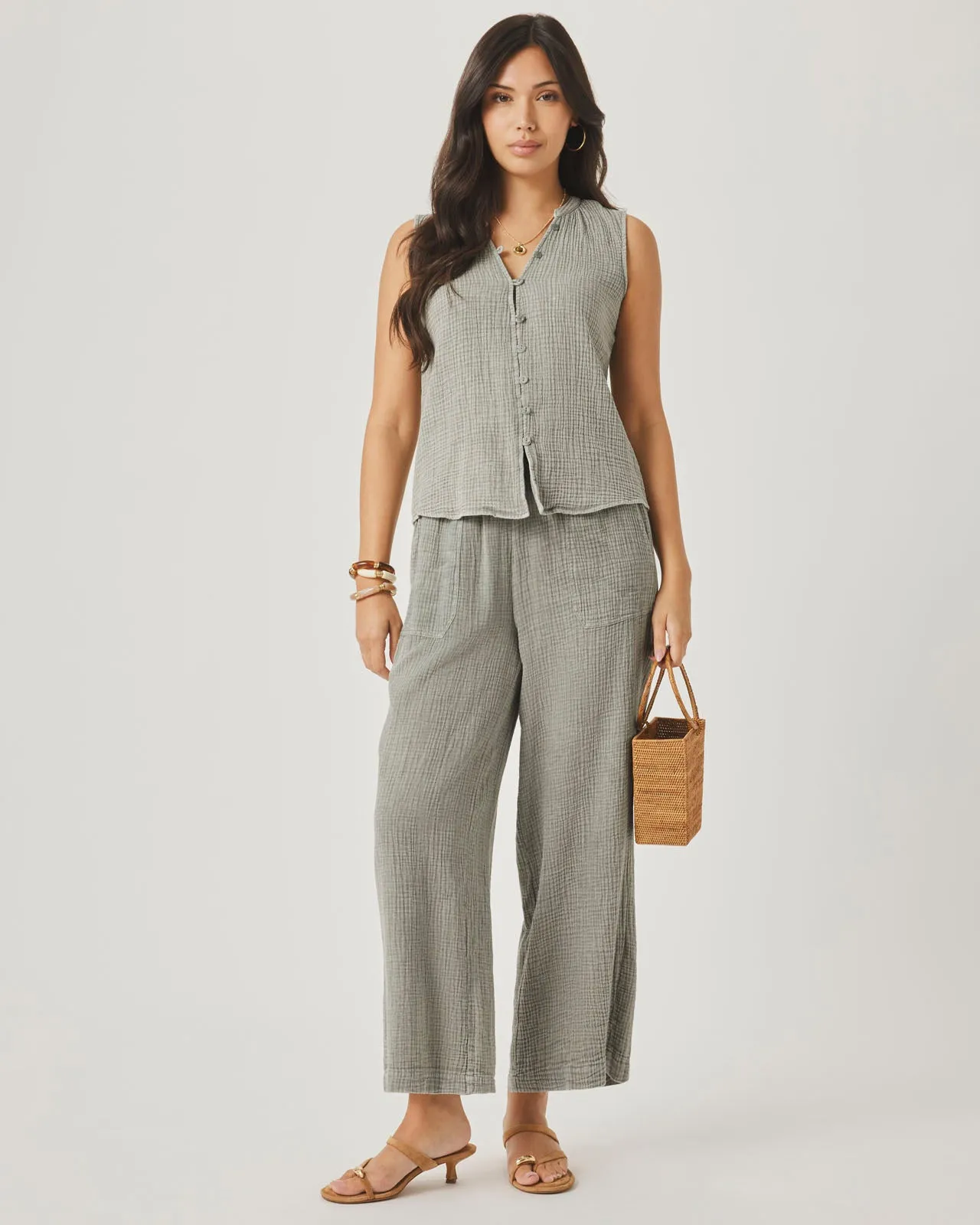 Ava Gauze Button Tank sold by Splendid product image thumbnail 4