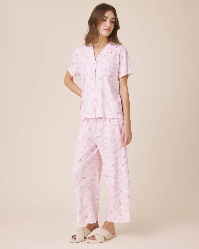 Strawberries and Stripes Notch Top and Crop Pant PJ Set made by Splendid