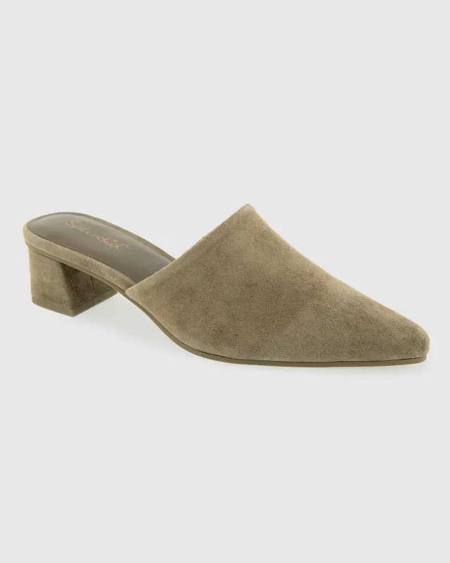 Lorelei Suede Mule in Olive made by VIDA
