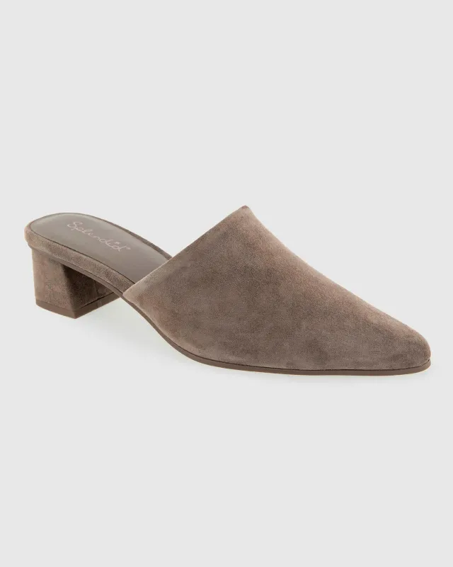 Lorelei Suede Mule in Taupe Grey made by VIDA