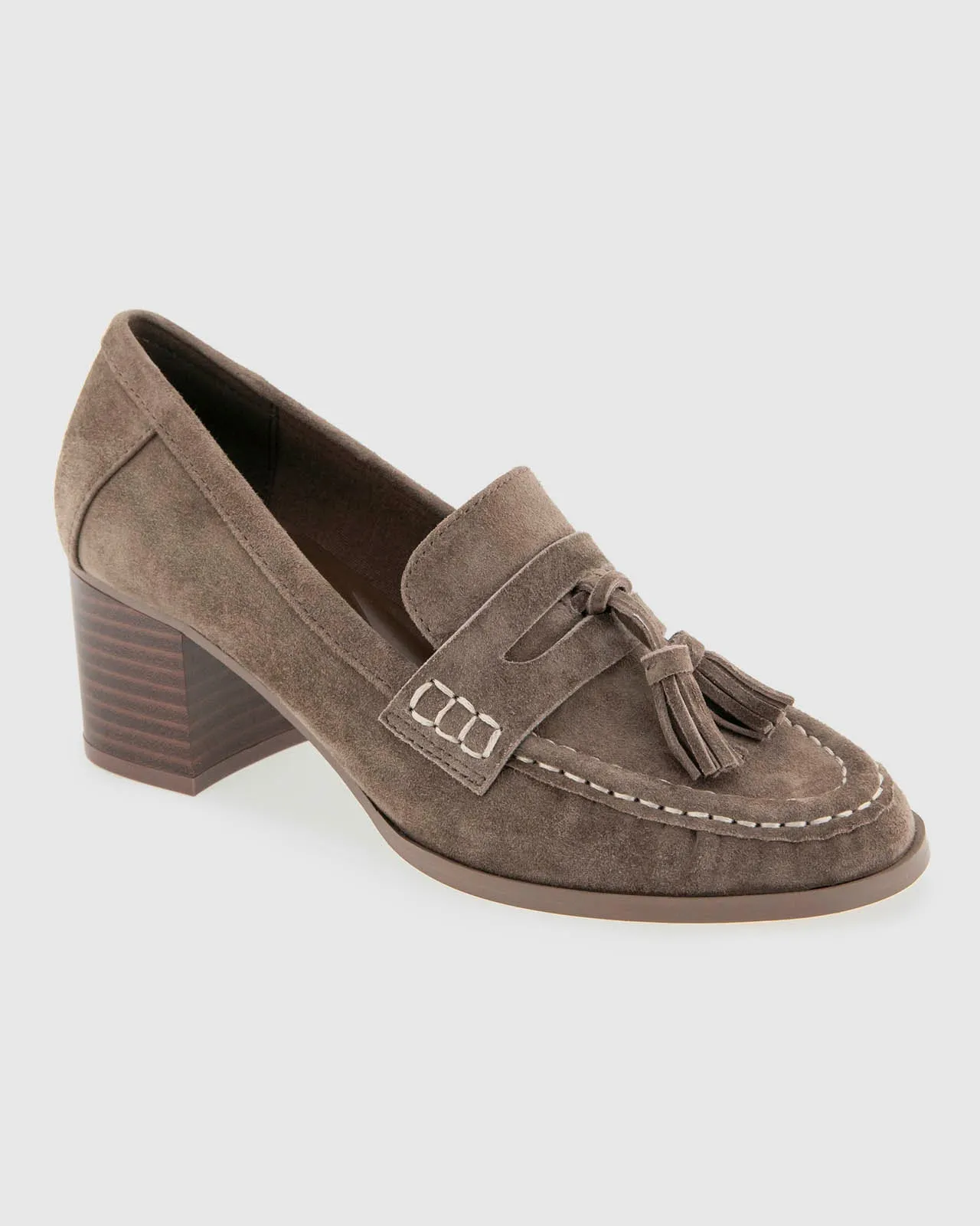 Martha Suede Heeled Loafer in Taupe Grey sold by Splendid
