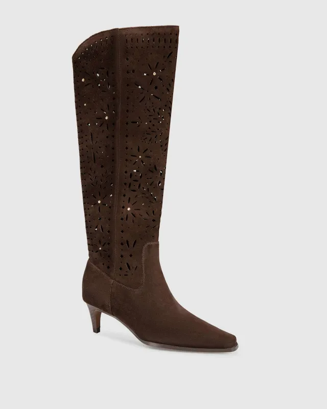 Josh Laser Cut Tall Suede Boot in Spice made by VIDA