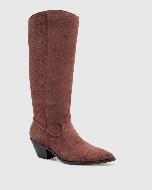 Amirah Western Suede Boot in Wine made by VIDA