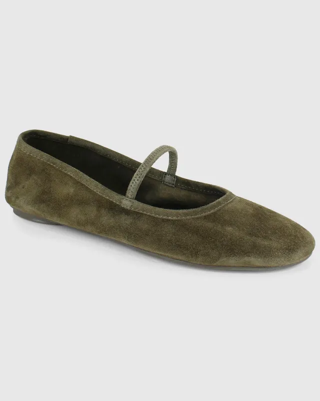Bella Suede Ballet Flat in Olive made by VIDA