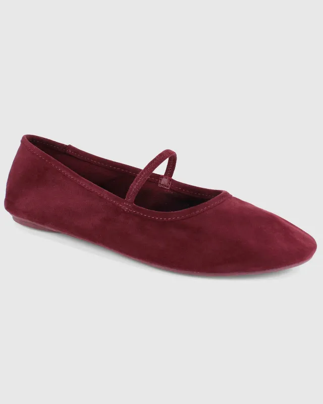 Bella Suede Ballet Flat in Wine made by VIDA