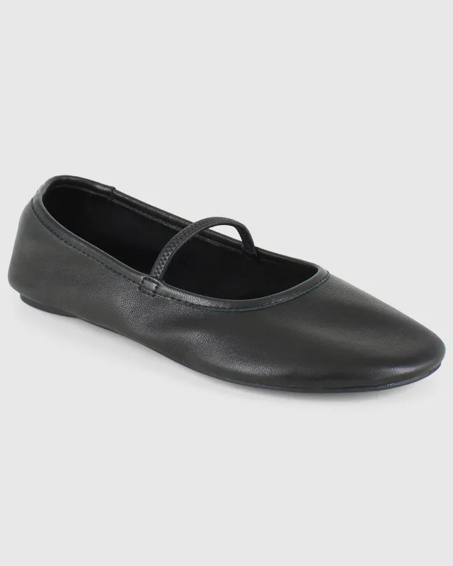 Bella Leather Ballet Flat in Black made by VIDA
