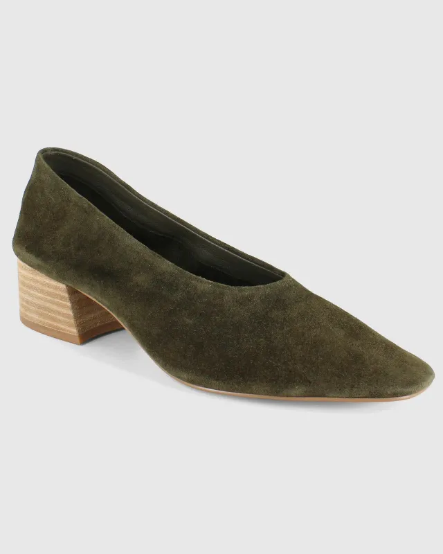 Olivia Block Heel in Olive made by VIDA
