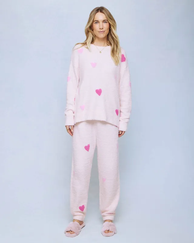 Pink Multi Heart Fuzzy Sweater PJ Set made by Splendid