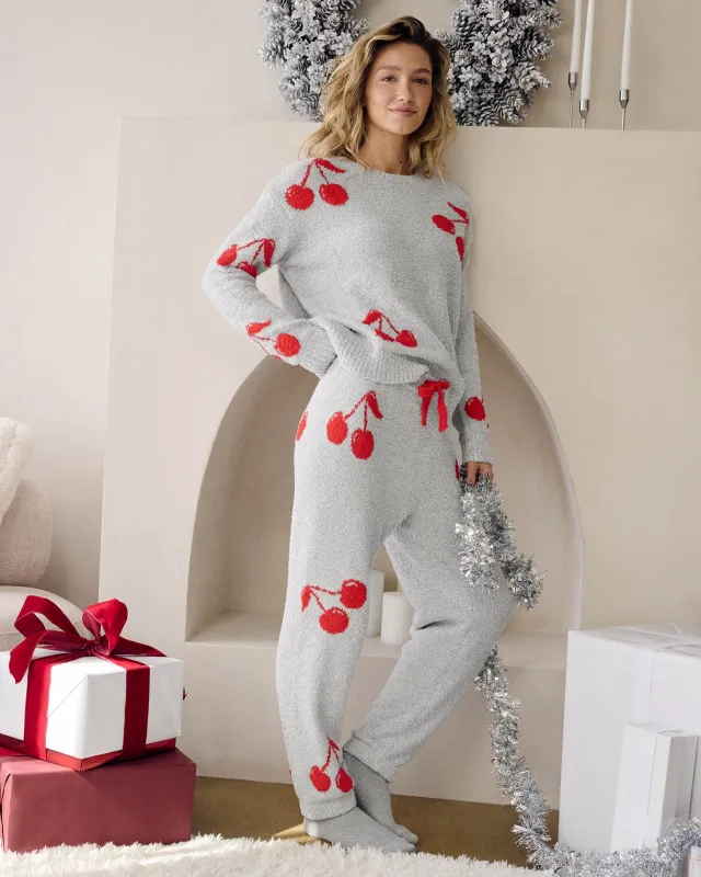 Red Cherry Fuzzy Sweater PJ Set made by Splendid
