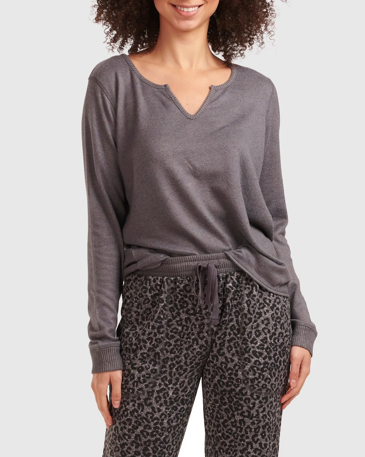Charcoal Animal Print Split Neck Pullover PJ Set sold by Splendid product image thumbnail 2
