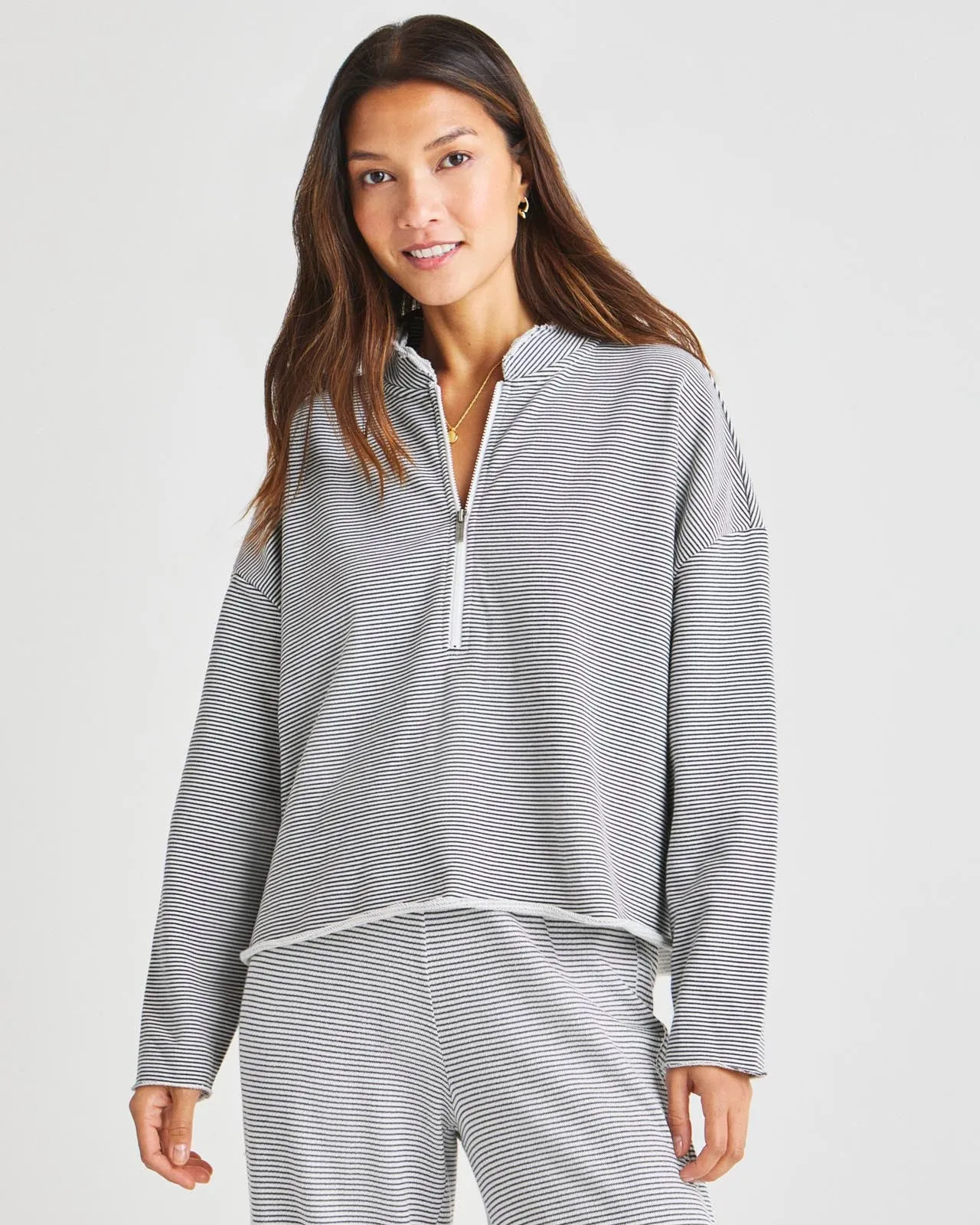 Stripe French Terry Beach Quarter Zip Pullover sold by Splendid product image thumbnail 3