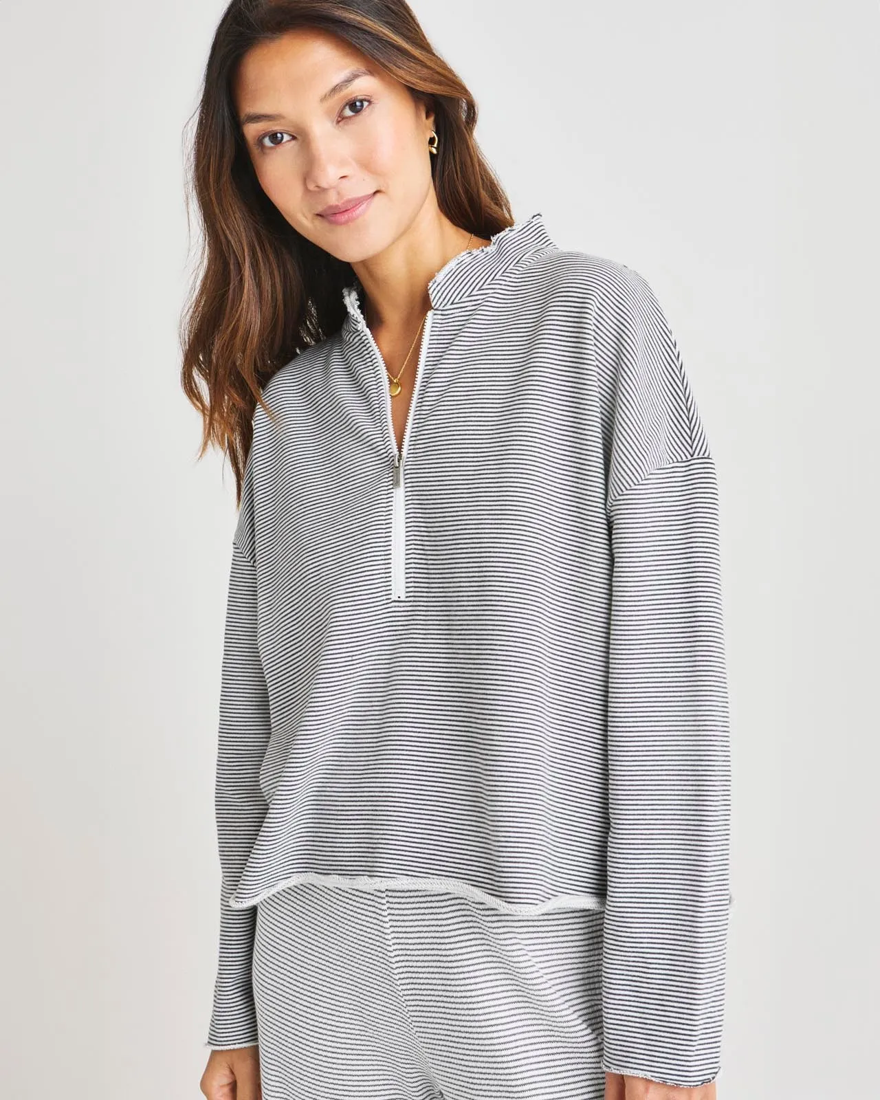 Stripe French Terry Beach Quarter Zip Pullover sold by Splendid product image thumbnail 2