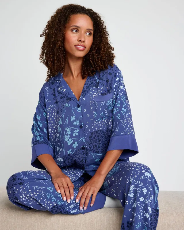 Ditsy Patchwork Quarter Sleeve Top & Pant PJ Set made by Splendid