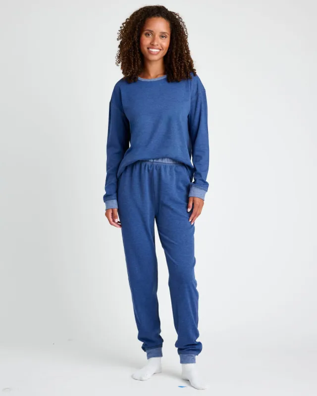 Navy Heather Long Sleeve Pullover & Jogger PJ Set made by Splendid