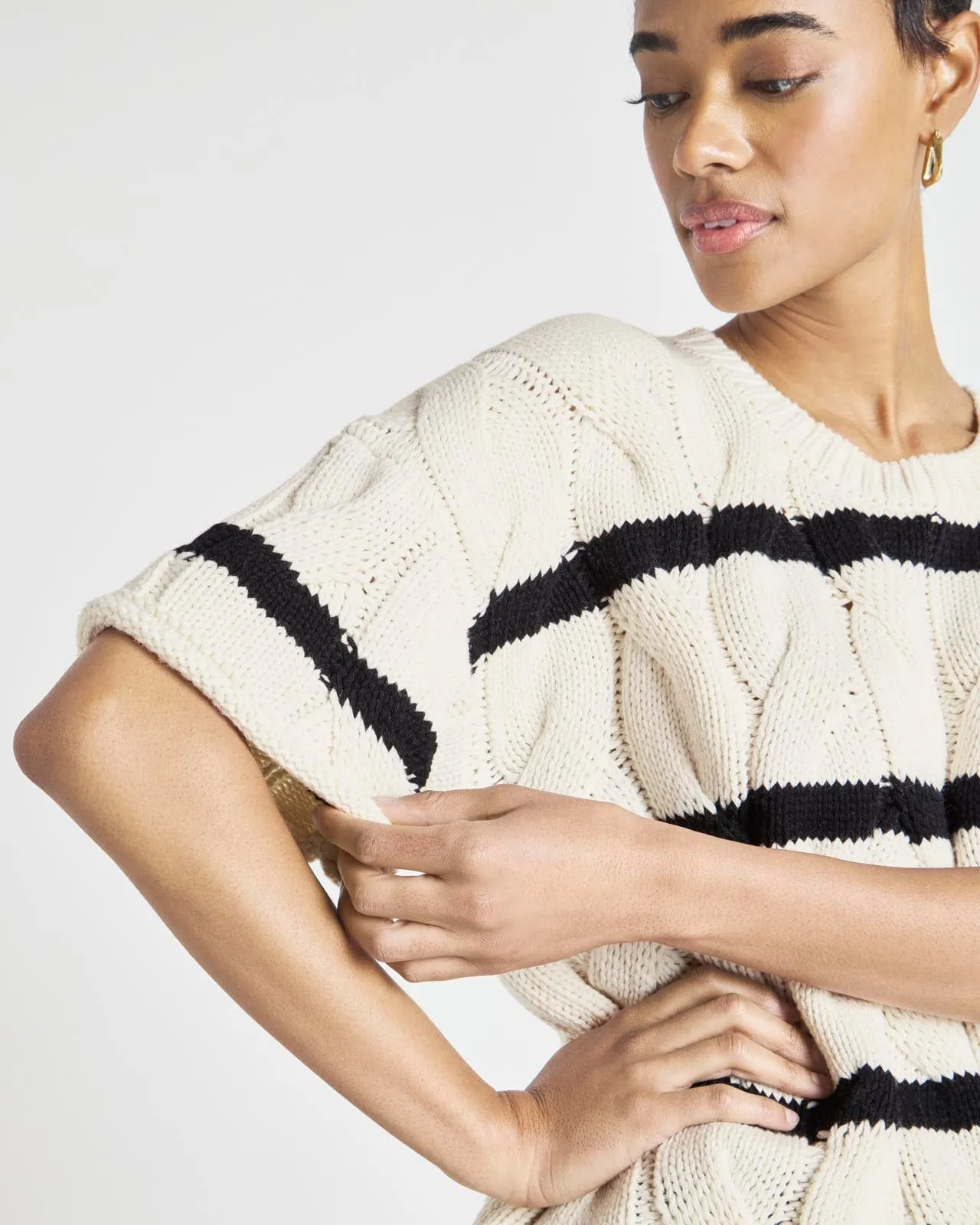 Splendid x @Cellajaneblog Stripe Cable Short Sleeve Sweater sold by Splendid product image thumbnail 3