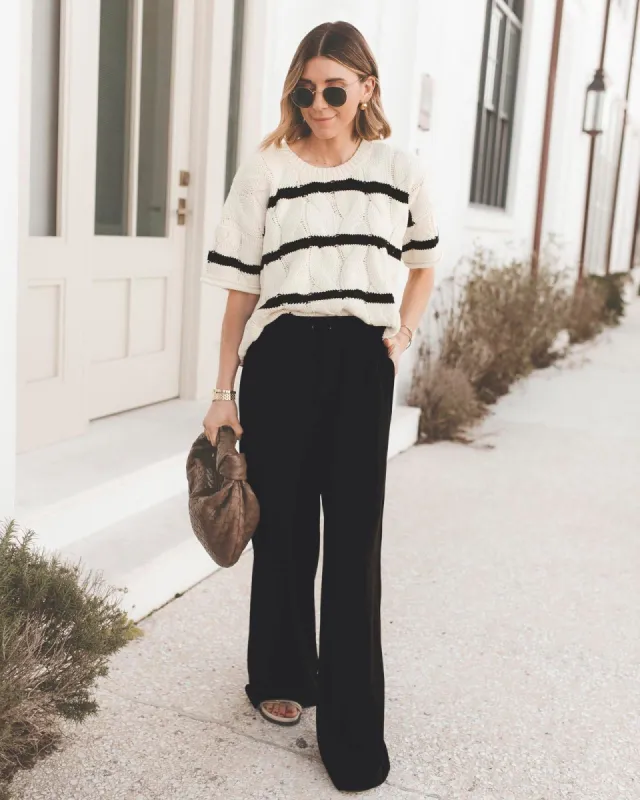 Splendid x @Cellajaneblog Stripe Cable Short Sleeve Sweater sold by Splendid