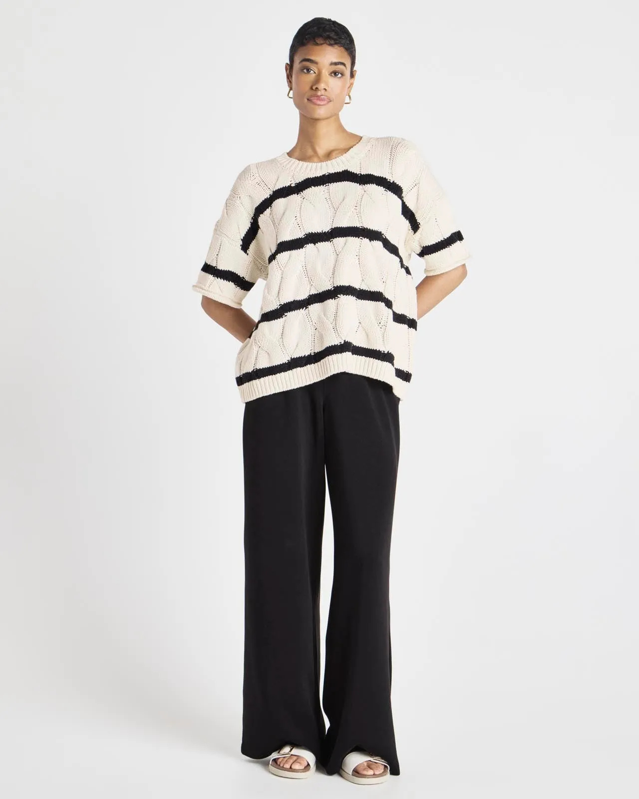 Splendid x @Cellajaneblog Stripe Cable Short Sleeve Sweater sold by Splendid product image thumbnail 4