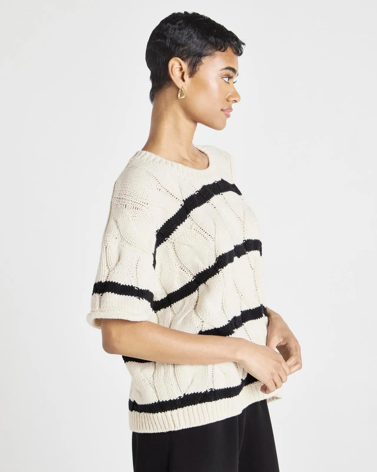 Splendid x @Cellajaneblog Stripe Cable Short Sleeve Sweater sold by Splendid product image thumbnail 5