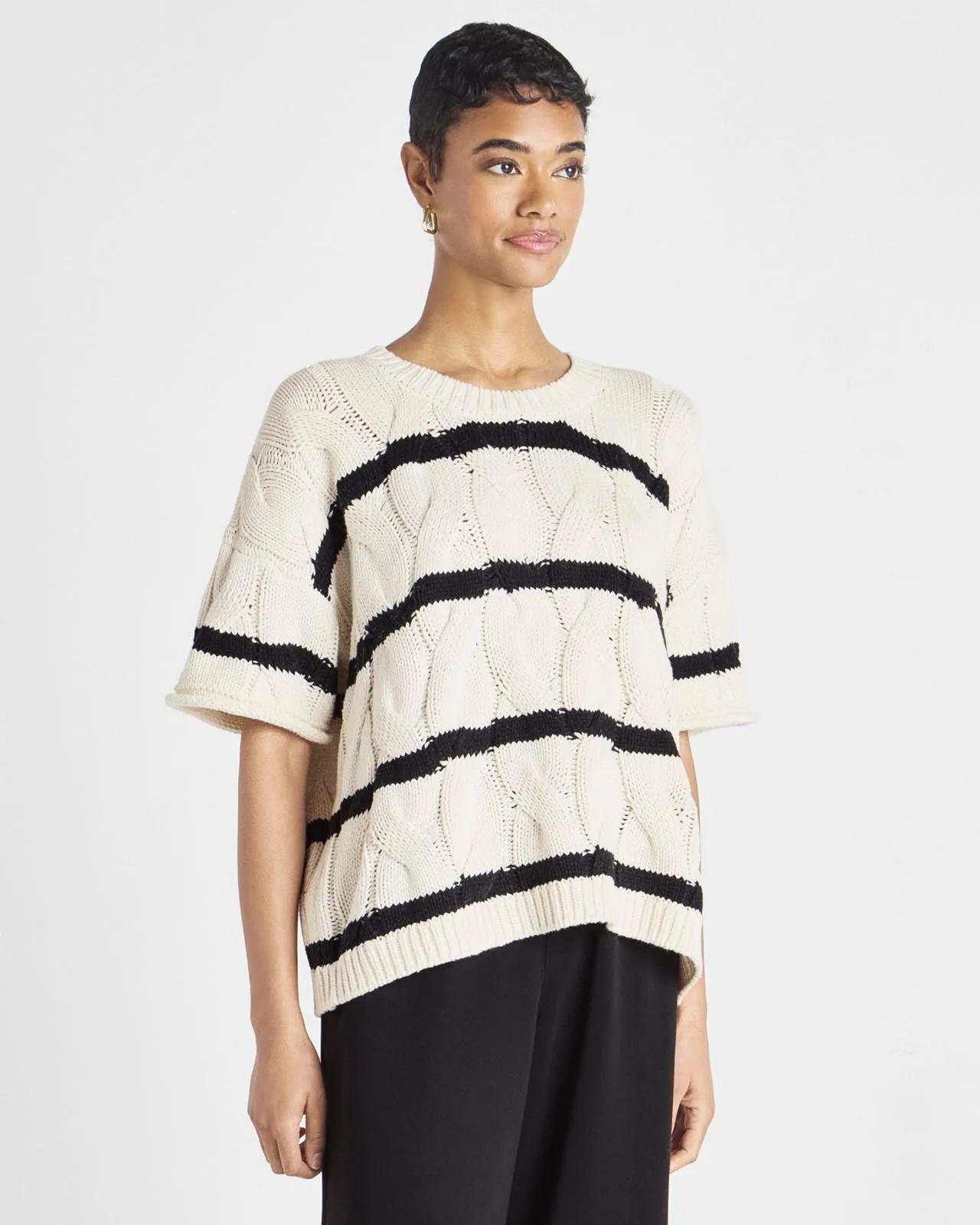 Splendid x @Cellajaneblog Stripe Cable Short Sleeve Sweater sold by Splendid product image thumbnail 2