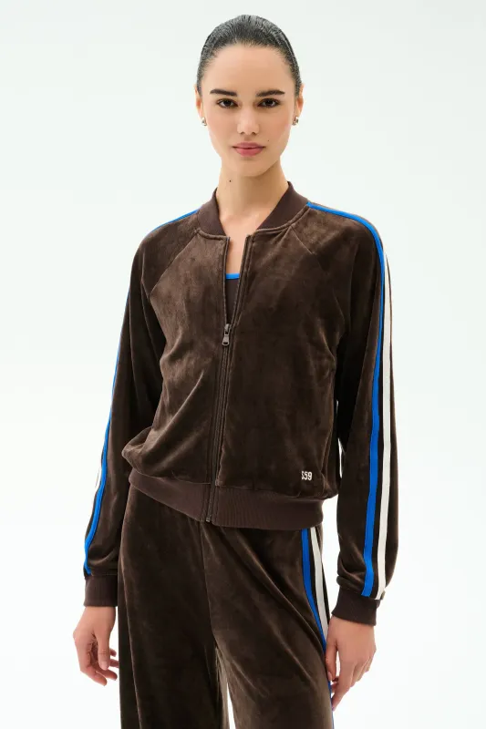 Heritage Velour Bomber - Dark Chocolate/Classic Blue sold by Splits59