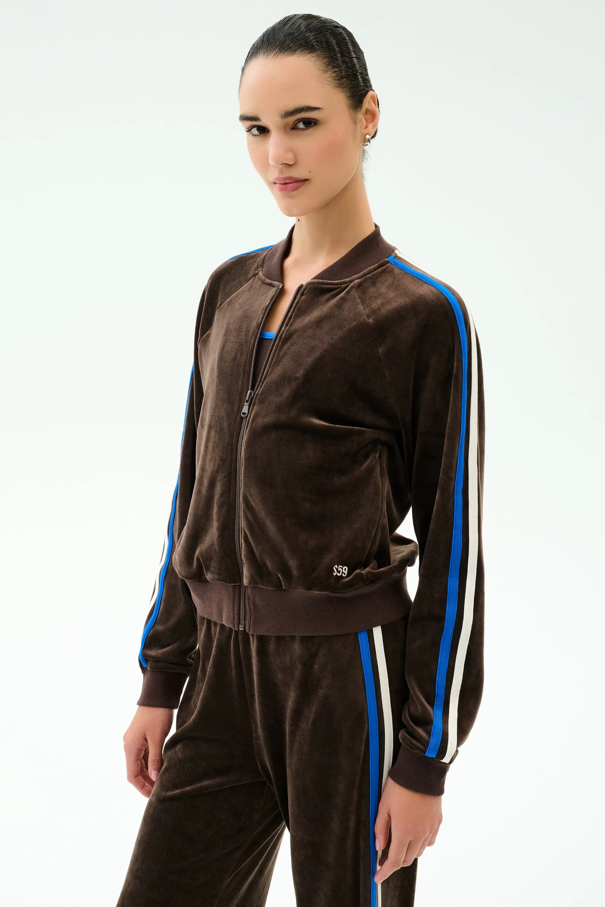 Heritage Velour Bomber - Dark Chocolate/Classic Blue sold by Splits59 product image thumbnail 2