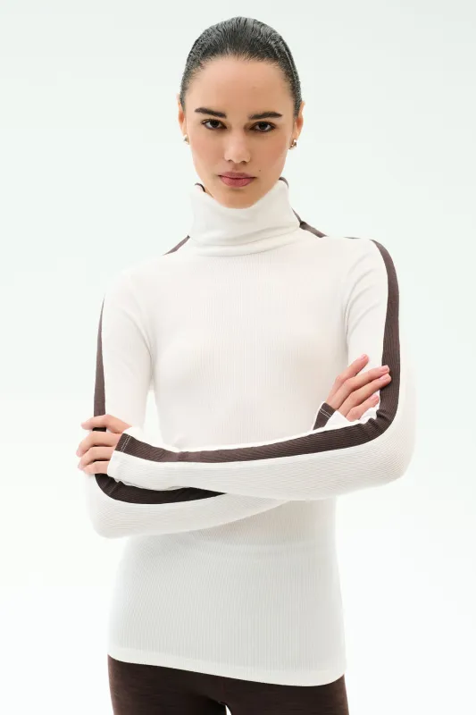 Jackson Rib Full Length Turtleneck - White/Dark Chocolate made by Splits59