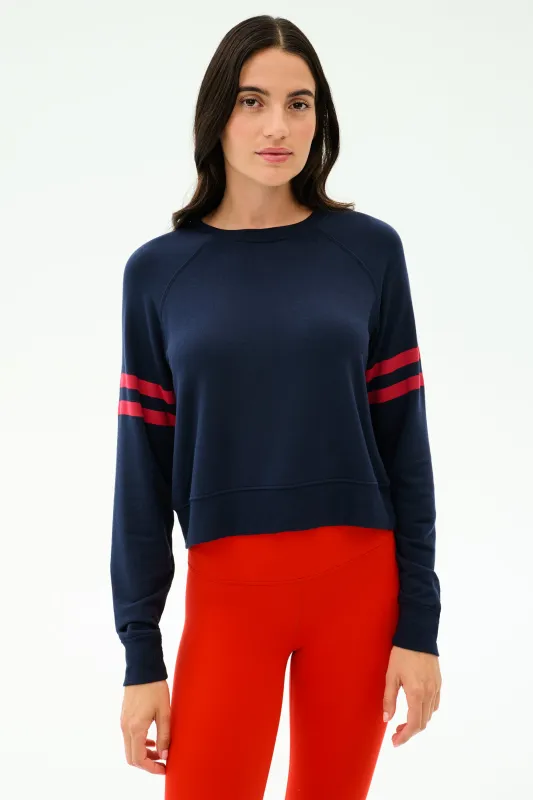 Brooks Stripe Fleece Sweatshirt - Indigo/Lotus Red sold by Splits59