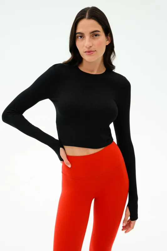 Louise Rib Long Sleeve Crop - Black made by Splits59