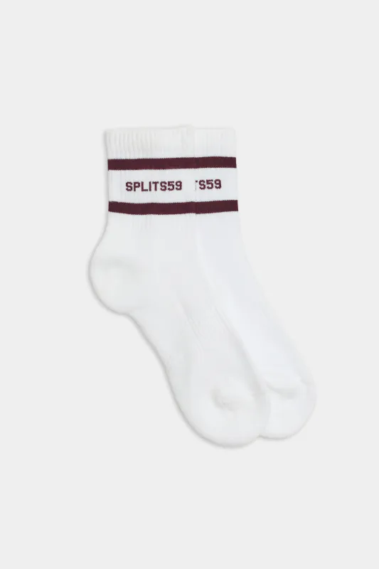 Logo Stripe Quarter Socks - White/Dark Cherry sold by Splits59