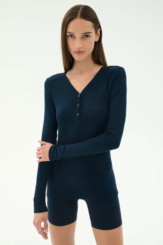 Louise Rib Henley - Indigo sold by Splits59