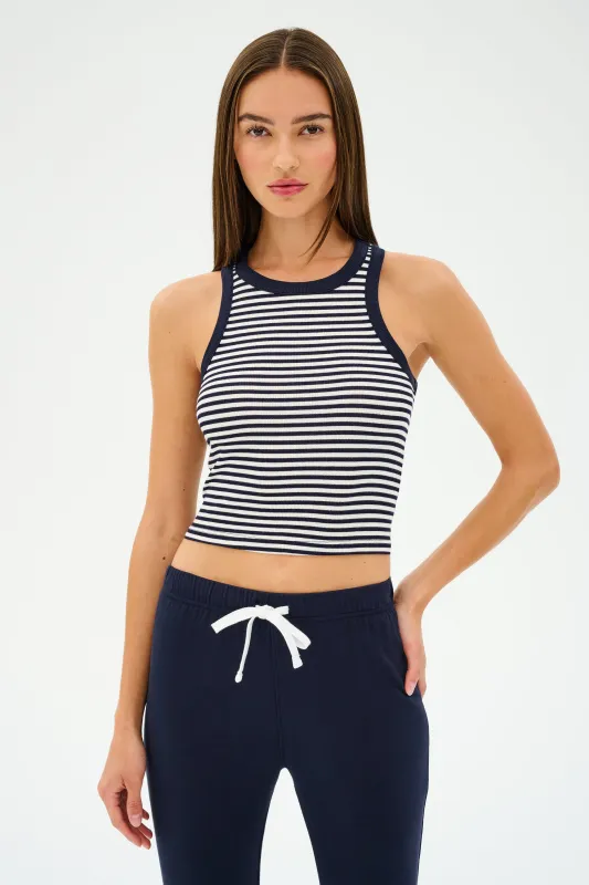 Kiki Rib Crop Tank - White/Indigo Stripe sold by Splits59