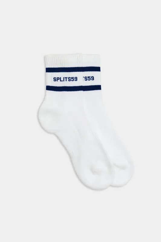 Logo Stripe Quarter Socks - White/Indigo sold by Splits59