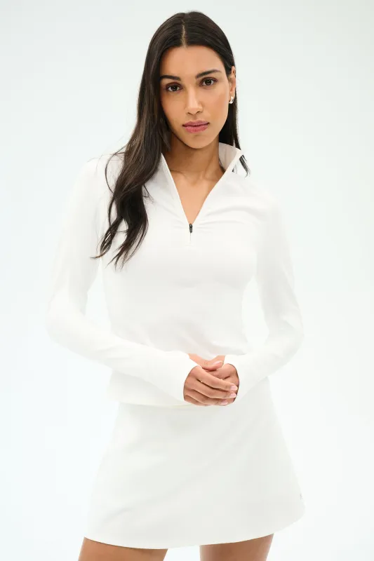 Stevie Active Rib Half Zip Waist Length - White sold by Splits59
