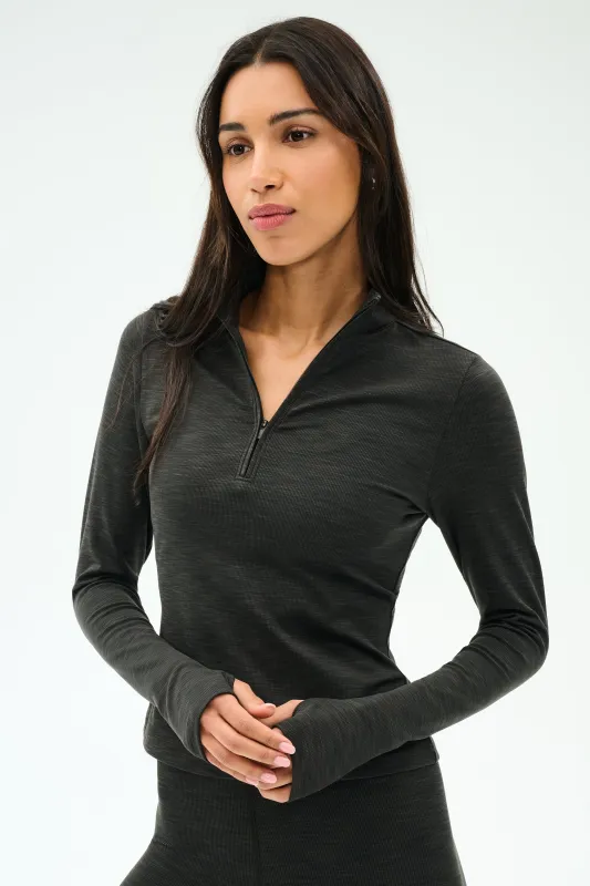 Stevie Active Rib Half Zip Waist Length - Heather Graphite sold by Splits59