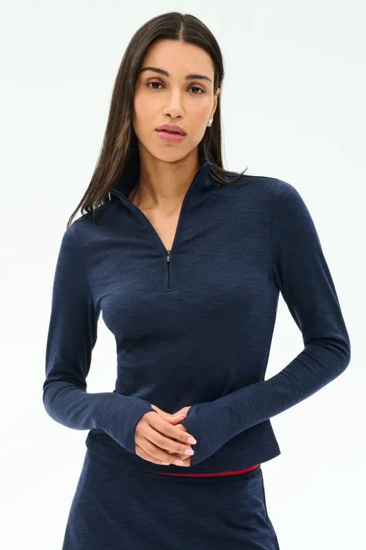 Stevie Active Rib Half Zip Waist Length - Heather Indigo sold by Splits59