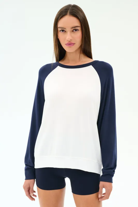 Andie Oversized Colorblock Fleece  - Indigo/White sold by Splits59