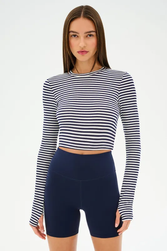 Louise Rib Long Sleeve Crop - White/Indigo Stripe made by Splits59