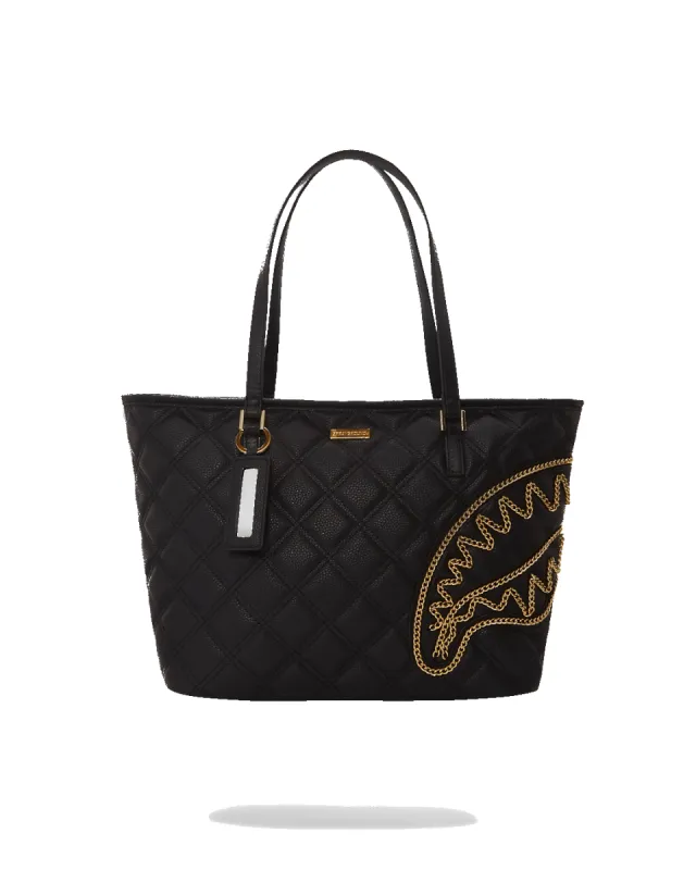 NOIR QUILT GOLD CHAIN SHARK TOTE sold by Sprayground