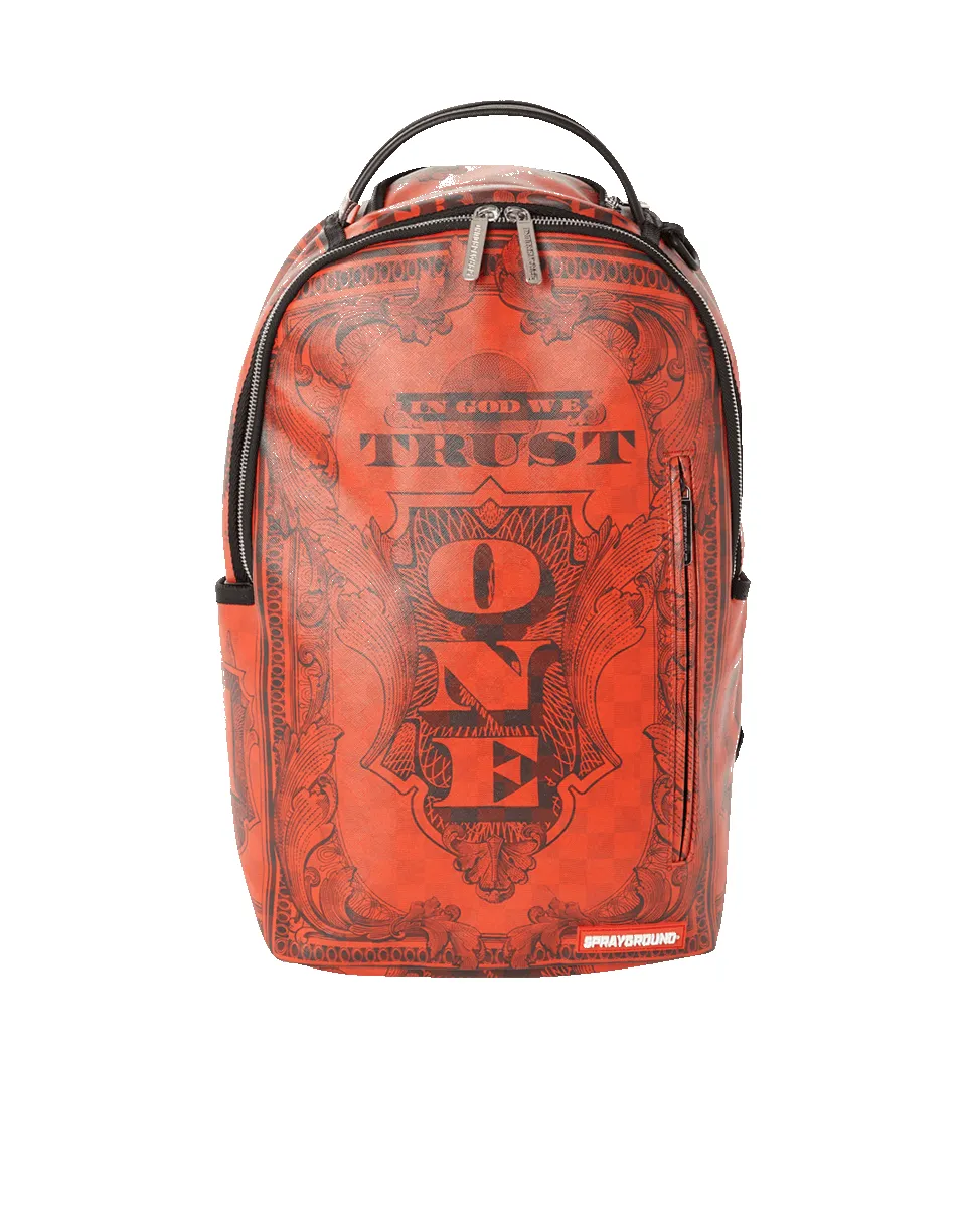 IN GOD WE TRUST RED BACKPACK (ONE OF ONE) sold by Sprayground