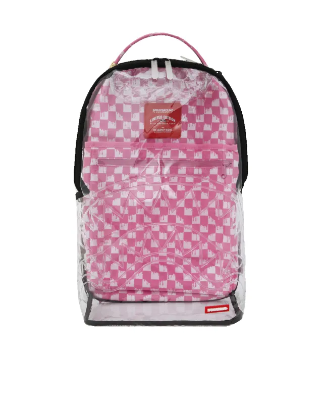 CLEAR DLX BACKPACK - CHECKED OUT (PINK DRIP) made by Sprayground