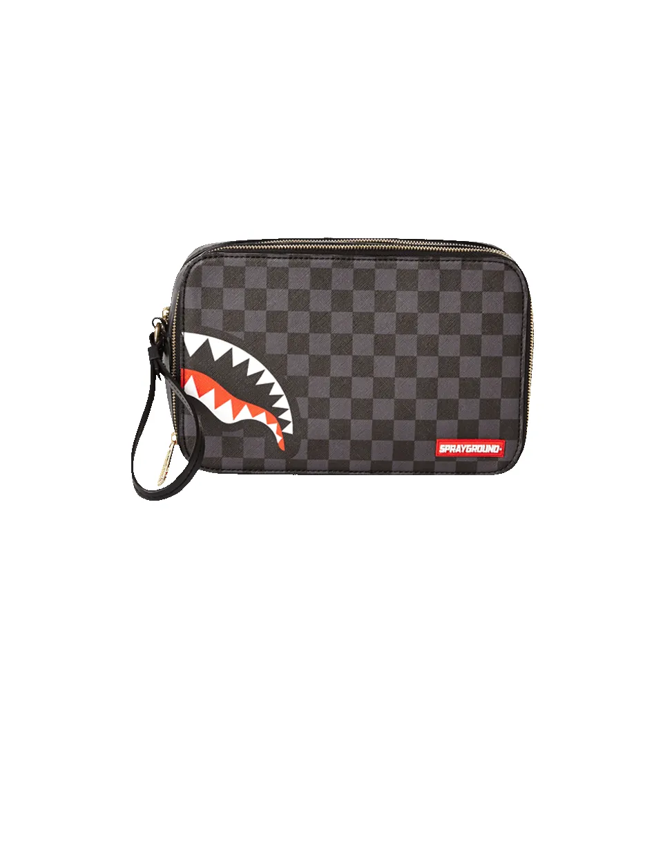 SHARKS IN PARIS (BLACK CHECKERED EDITION) TOILETRY AKA MONEY BAGS sold by Sprayground