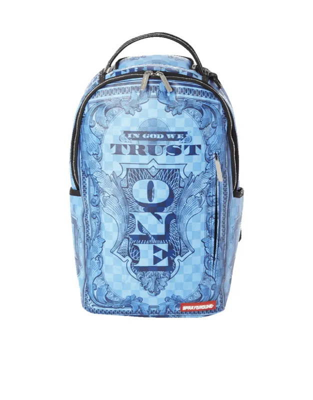 IN GOD WE TRUST BLUE BACKPACK (ONE OF ONE) sold by Sprayground